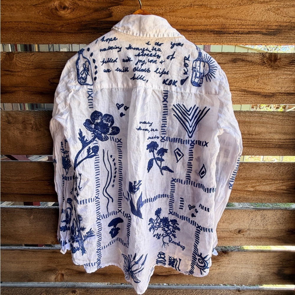Johnny Was Botanique Double Button Embroidered shirt Medium - Picture 7 of 9